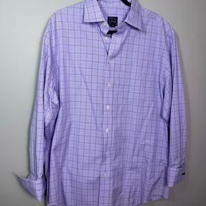 Jos A. Bank Executive Collection Men's Dress Shirt Purple/Blue Plaid 17.5- 34 XL